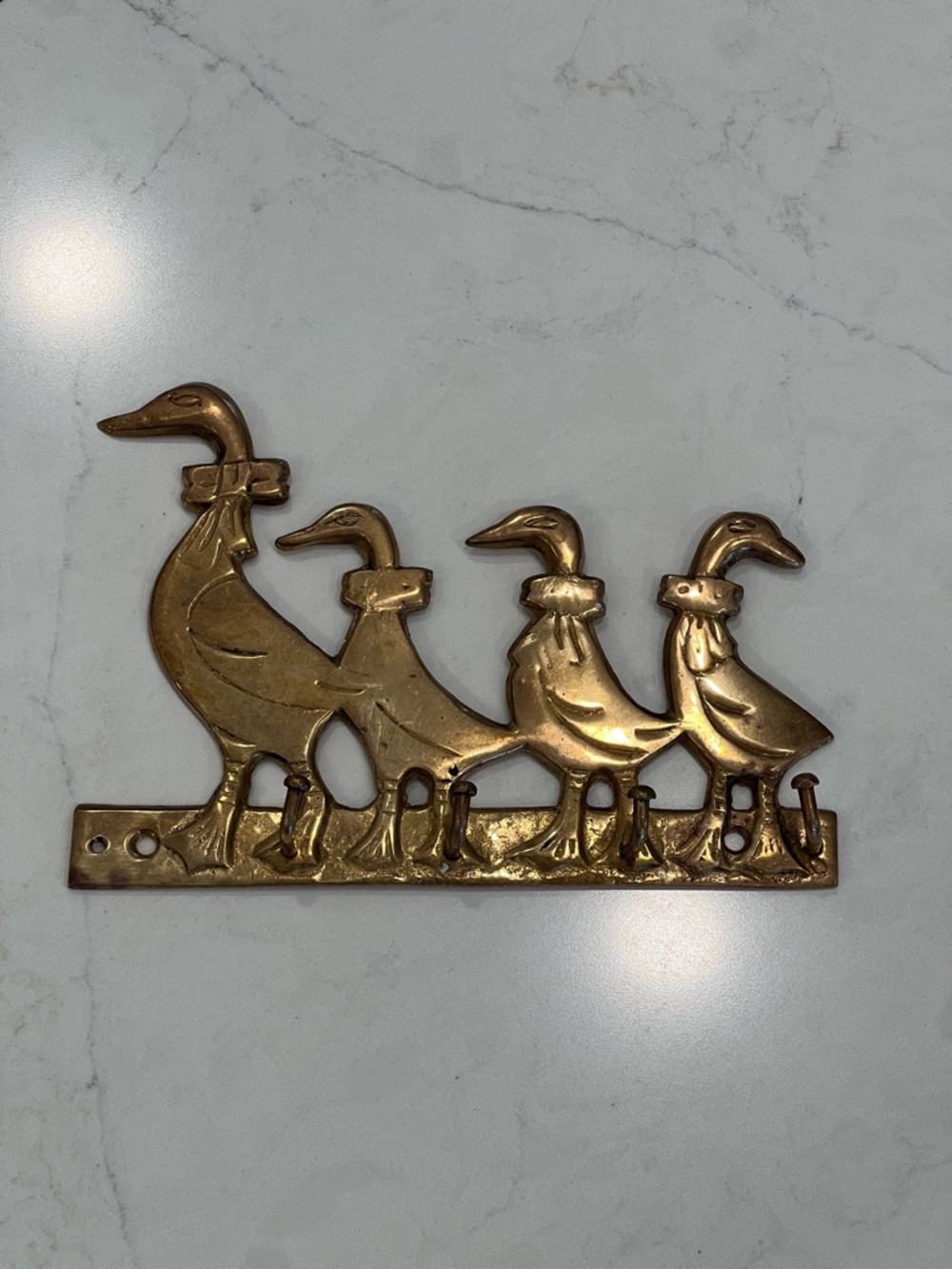 Vintage Brass Geese Family Key Holder & Wall Hook